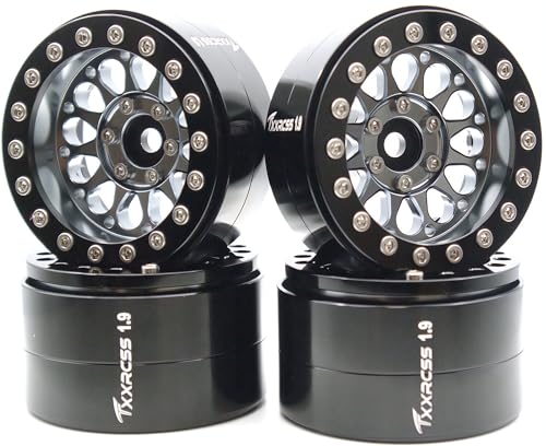Rc 1.9 Inch Beadlock Wheel Negative Offset 8mm Aluminum Wheel Rim Hex 12mm for 1/10 RC Crawler Axial SCX10 TRX4 VS4-10 Gen8 MST CFX 4PCS (Grey Black) DK1908 - color: Grey Black