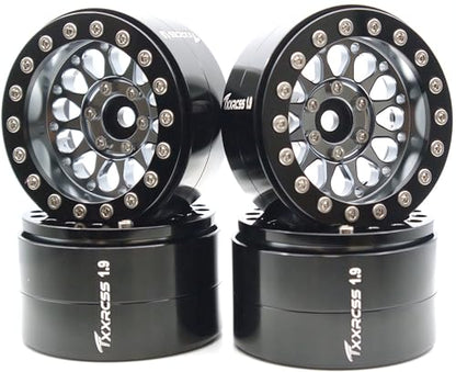 Rc 1.9 Inch Beadlock Wheel Negative Offset 8mm Aluminum Wheel Rim Hex 12mm for 1/10 RC Crawler Axial SCX10 TRX4 VS4-10 Gen8 MST CFX 4PCS (Grey Black) DK1908 - color: Grey Black