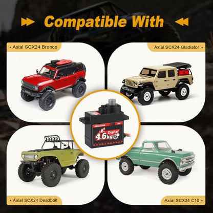 HobbyPark Waterproof Servo with Servo Mount Bracket & Arm & Steering Link Set for 1/24 Crawler Car Axial SCX24 Gladiator Bronco C10 JLU Deadbolt B17 Digital Metal Gear SCX24 Upgrades 4.6kg High Torque