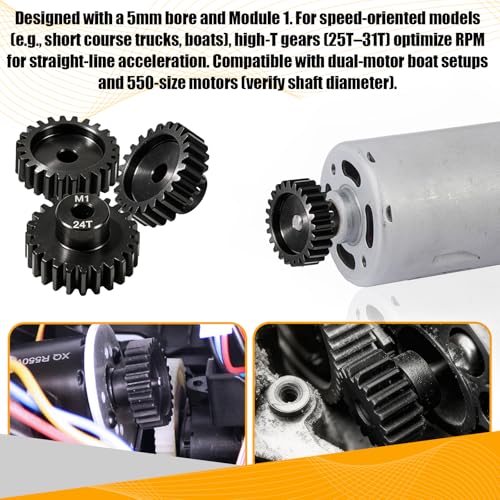 M1 Gear 24T 5mm Bore 3-Pack – High-Precision Hardened Steel Motor Pinion Gear for 1/8 1/10 RC Crawler, Monster Truck, Short Course Truck & Boat (Compatible with Traxxas Axial, FMS, HSP Redcat Losi) - style: M1 3Pcs 24T