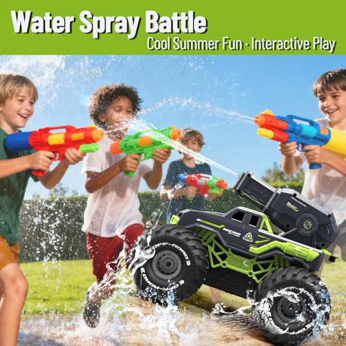3-in-1 Amphibious Remote Control Car RC Boat with Water Gun, Waterproof RC Monster Truck for Kids 4-7 8-12, 4WD All-Terrain Remote Control Boat for Boy Birthday Gift, Summer Pool Water Toy