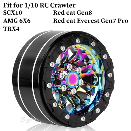 RC 2.2" Beadlock Wheels for 1/10 RC Crawler SCX10 AMG 6X6 TRX4 Red cat Gen8 Gen7 Pro,Alloy Aluminium 2.2 Beadlock RC Wheels 2.2 Beadlock RC Rims,4Packs,Rainbow