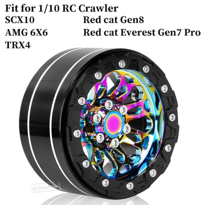 RC 2.2" Beadlock Wheels for 1/10 RC Crawler SCX10 AMG 6X6 TRX4 Red cat Gen8 Gen7 Pro,Alloy Aluminium 2.2 Beadlock RC Wheels 2.2 Beadlock RC Rims,4Packs,Rainbow