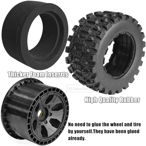 MX43 RC Wheels and Tires Truck Tires for 1/5 KRATON 8S EXB AVC 4X4 RTR,1/5 Outcast 8S EXB AVC 4X4 RTR,1/5 X-MAXX 8S,Pro-line Racing Badlands Tires w/Wheel Hex,4PCS,Red - color: Red(4pcs)