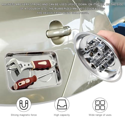 2 PCS Magnetic Parts Tray Set, Stainless Steel 4" Round Magnetic Trays, Mechanic Tool Tray Holder for Screw, Sockets, Bolts, Nuts, Small Metal Parts - color: 4" Round