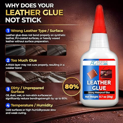 Adhesive Guru Leather Glue (4x0.7 oz) Super Glue for Purses, Sofas and Furniture Repair, Ideal for DIY, Upholstery and Leathercraft. Waterproof, Compitable with Aerosol Accelerator - 4 Pack - size: 4 Pack, style: Leather Glue