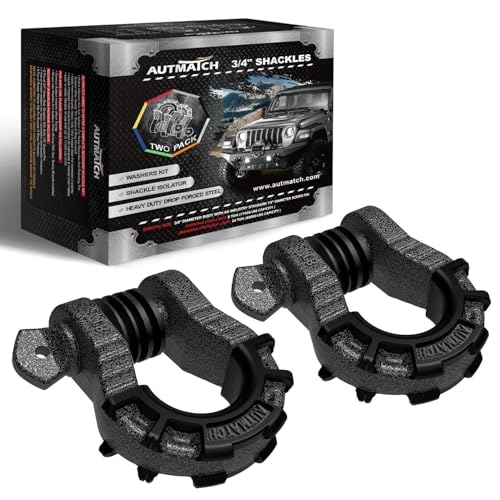 AUTMATCH D Ring Shackles 3/4" Mega Shackle (2 Pack) 68,000Ibs Break Strength - Heavy Duty Clevis Shackles 7/8" Screw Pin & Isolator Washer for Tow Strap Winch Off Road Vehicle Recovery, Grainstone - color: Grainstone