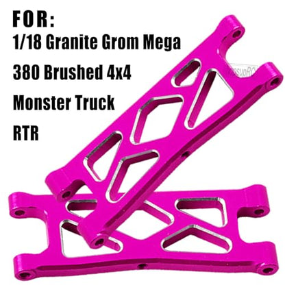 RC Alloy Front Rear Suspension A Arms Upgrades Part for 1/18 Granite Grom Mega 380 Brushed 4x4 Monster Truck RTR, Aluminum Front Rear A Arms Hops Up,Pink(8PCS)