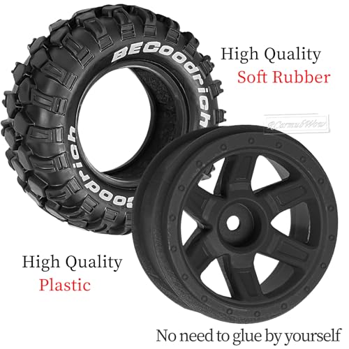 RC Wheels and Tires Off-Road Buggy Tires for 1/12 1/14 1/16 RC Off Road Monster Truck E-REVO Summit REDCAT HPI SAVAGEGT-2XS Volcano-16,1/12 1/14 1/16 Wheels Tires Set Pre-glued,Black - color: Black(4pcs)