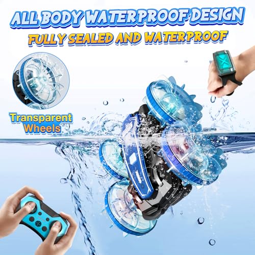 Amphibious Remote Control Car,Water Beach Pool Toy,2.5GHz 4WD 360° Rotation,Waterproof Gesture RC Stunt Car, Birthday Gift for 6-12 Years Old Boys Girls