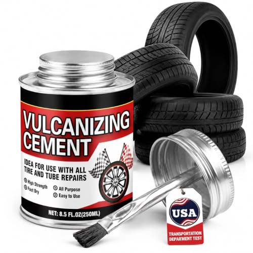 Chemical Vulcanizing Cement 8.5 FL.Oz, All Purpose Tire Repair Glue, Fast Dry Rubber Cement, Clear Patch Plug Kit with Brush Top Can for Car, Motorcycle, Bike