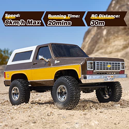 BEEZRC FMS 1/24 FCX24S Chevy K5 Blazer S RC Crawler, Officially Licensed RC Rock Crawler, RC Pickup Truck SUV 4WD 2.4GHz Hobby RC Model, 8km/h Mini Car,Off-Road Remote Control Car for Adults(Brown) - color: Brown