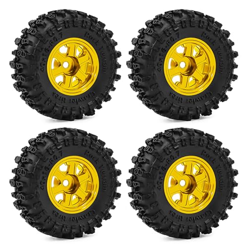 0.7 Inch RC Crawler Tires and Wheels Set 40×16mm for 1/30 Scale Axial SCX30 (Golden) - color: Golden
