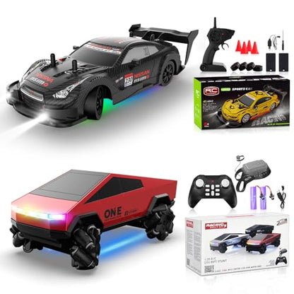 RC Drift Car 1/20 Scale 2.4GHz 4WD Remote Control Cars with Led Lights 22KM/H High Speed &1/28 Scale Gesture Sensing RC Stunt Cars Toys for 6-12 Years Old Boys Girls