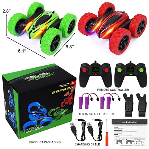 2PACK RC Stunt Car Watch Gesture Sensor Car 4WD Double Sided 360 Degree Rotating Tumbling Rechargeable Car High Speed 2.4GHZ Off Road Hobby RC Toy Cars for Xmas Birthday Gift Adults,Kids (Green/Red)…
