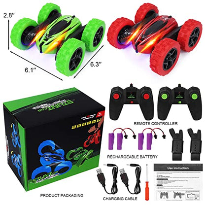 2PACK RC Stunt Car Watch Gesture Sensor Car 4WD Double Sided 360 Degree Rotating Tumbling Rechargeable Car High Speed 2.4GHZ Off Road Hobby RC Toy Cars for Xmas Birthday Gift Adults,Kids (Green/Red)…
