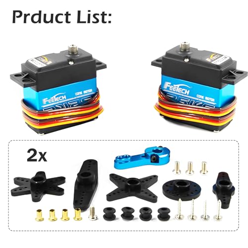 Feetech FT5330M 35KG Digital RC Core Servo Motor Waterproof Metal Gear 25T Servo Arm Horn 180 Degree 6V-7.4V for Metal Gear 1/8 1/10 Baja Car（Pack of 2）