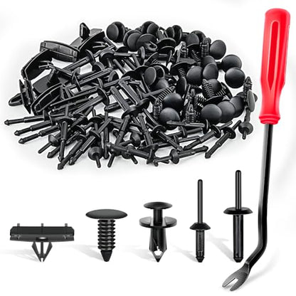 GOOACC 111Pcs Bumper Retainer Clips with Fastener Remover Plastic Rivets Grille Fender Flare Hardware Car Compatible with 2007-2024 Jeep Wrangler 2005-2010 Grand Cherokee 2002-2010 Liberty KJ & KK - color: 110Pcs Clips + Fastener Remover