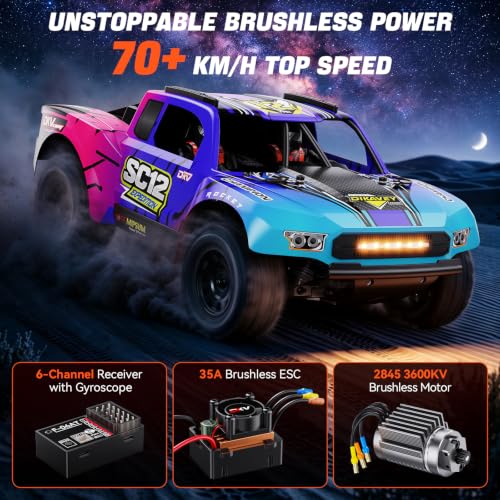 1/12 Brushless Remote Control Car RTR, 42MPH (70+Km/H 4WD Rc Short-Course Truck, Amateur-Level Rc Drift Car, Equipped with 3s 2200 Mah Battery, All-Terrain Tires, Suitable for Adults-Blue - color: Blue