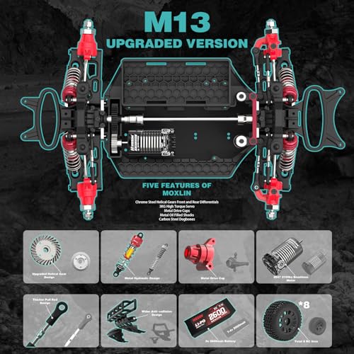 Hosim Brushless Fast RC Cars for Adults Max 50mph, 1/14 RTR 3S Electric Power 4x4 RC Truck All Terrain Off Road RC Car, Waterproof High Speed Hobby RC Remote Control Monster Trucks for Snow/Sand/Beach | RTR All Terrain Off Road 4x4 RC Truck, Two 3S 2600mA