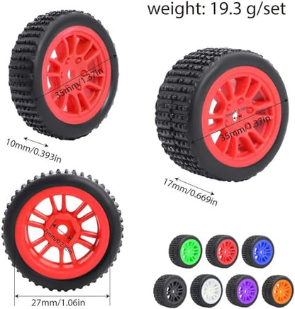 4PCS Pre-Mounted Pin Buggy RubberTires and Wheel Rims Set 7MM Hexagon for 1/24 Losi Micro-B RC Car Upgrades Parts (Black) - color: Black