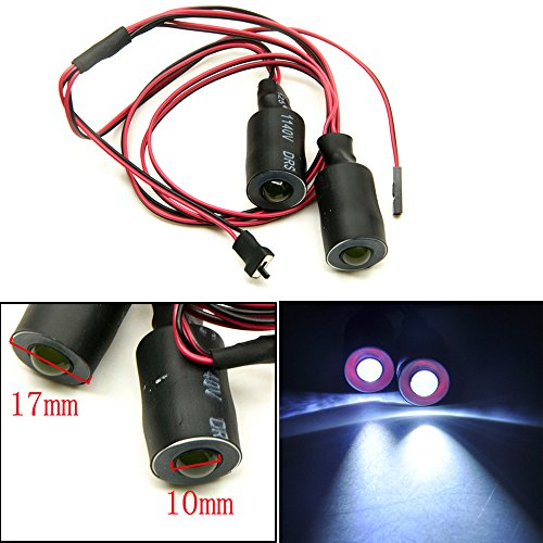 QUE-T 17mm 2 LEDs Angel Eyes & Demon Eyes LED Headlight/Back Light for 1:10 RC Model Crawler Cars, (Red + White, 17MM) - color: Red + White, size: 17MM