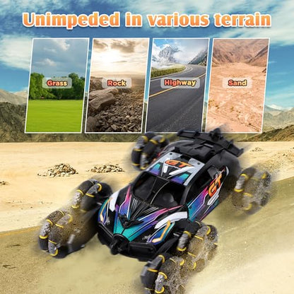 Cool 6-Wheel Gesture RC Stunt Car for Kids Ages 6-12 | Gesture & Remote Dual Control RC Car for Boys Girls, Double-Sided Stunt Vehicle with Lights, Music & Spray Function - color: Black