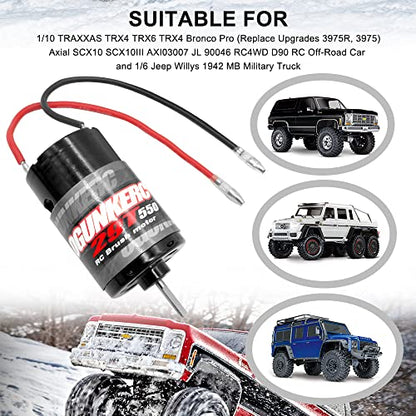 OGRC Motor 550 29T Brushed RC Motor 1/10 RC Crawler Motor for TRX4 SCX10 | 3-Slot 10500 Max RPM RC Car Motor for 1/10 TRAXXAS Redcat Axial RC4WD D90 and 1/6 Jeep Willys 1941 MB Military Truck - size: 29T