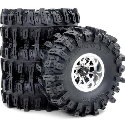 4.85'' Tall Mud Slingers X 1.9 tires T8 & -10.5mm Negative Offset 1.9 Beadlock wheels rims For 1/10 Crawler SCX10 TRX4 Upgrades,HS701550 - color: Silver
