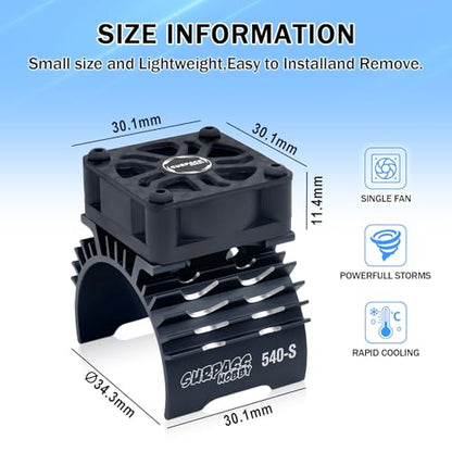 RC Cooling Fan,28000RPM Alluminum Motor Fan with Heatsink for RC Car 1/8 1/10 Scale 540 550 3650 3660 3670 Motor (Black) - style: Black-single Fan for 36mm Motor
