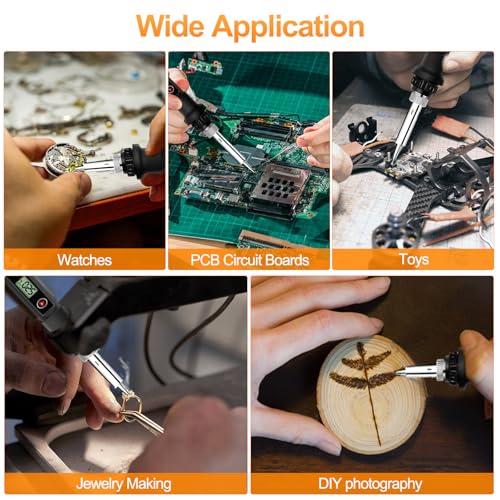 Soldering Iron Kit 80W LCD Adjustable Temperature 180-520℃ Solder Kit Electronics 13 in 1 Welding Tools with ON/OFF Switch, Solder Wire, Flux, 5 Soldering Tips, Desoldering Pump, Stand, Tweezers