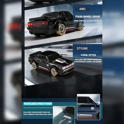 1/64 Scale 2.4G Full-Scale 4WD RC Drift Car, Gyro-Stabilized Steering, Magnetic Charging, Two-Speed Modes (Black) - color: Black