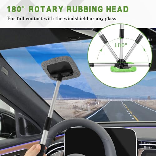 Windshield Cleaning Tool, Car Cleaning Window Tool, Car Window Cleaner with Unbreakable Extendable Handle and Microfiber Cloth, Scratch-Free Car Cleaning Brush for Auto Glass Wiper (Gray) - color: Gray