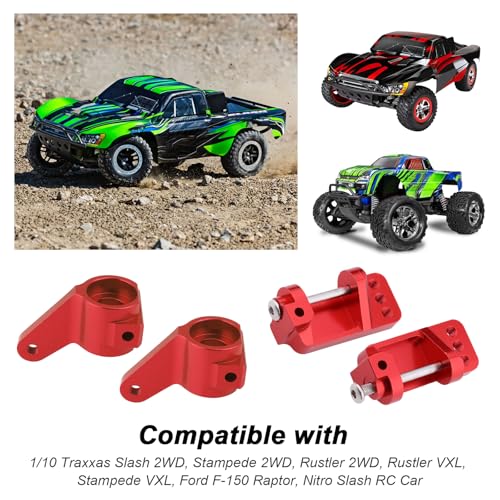 Hobbypark Aluminum Caster Blocks C-Hubs & Steering Blocks Knuckles for Traxxas 1/10 2WD Slash, Rustler, Stampede, Nitro Slash, Replace 3632 3736 (Red) - color: Red