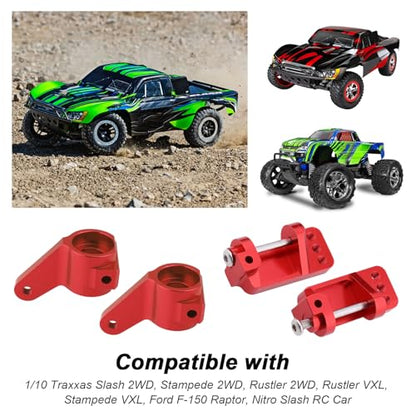 Hobbypark Aluminum Caster Blocks C-Hubs & Steering Blocks Knuckles for Traxxas 1/10 2WD Slash, Rustler, Stampede, Nitro Slash, Replace 3632 3736 (Red) - color: Red