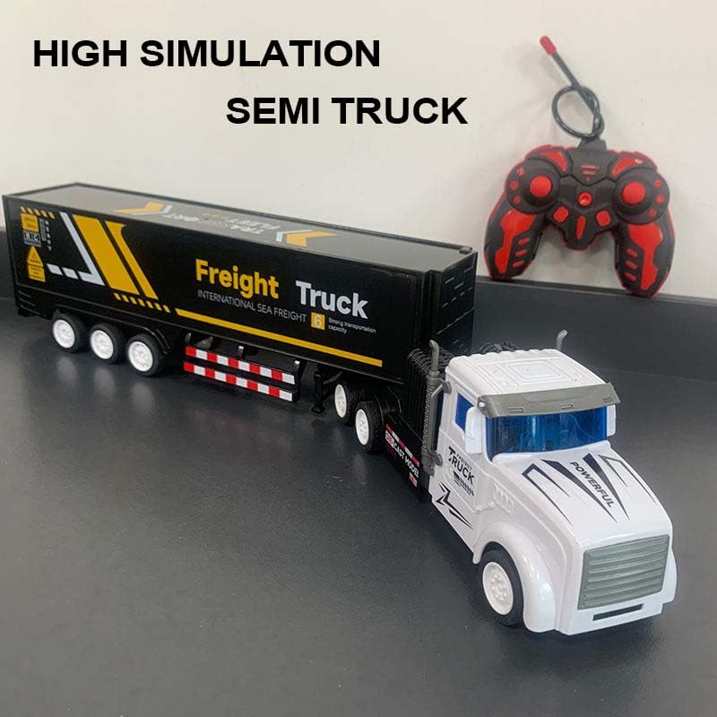 RC Semi Truck Toy for Kids - 1:32 Remote Control Carrier Van Transport Car, 17.3" Freight Container Truck with 2 Batteries, Semi Truck and Trailer with Lights, Great Gift for Boys Girls Age 3-8
