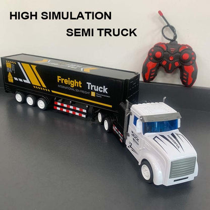 RC Semi Truck Toy for Kids - 1:32 Remote Control Carrier Van Transport Car, 17.3" Freight Container Truck with 2 Batteries, Semi Truck and Trailer with Lights, Great Gift for Boys Girls Age 3-8