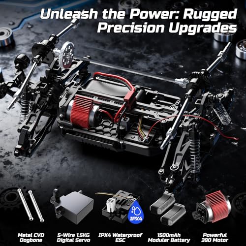 DEERC 1:12 Fast RC Cars 45KPH, 4WD High Speed Short Course RC Truck, Off-Road All Terrain Remote Control Car with 2 Batteries & Spare Tire, 2.4GHz Desert RC Monster Truck for Adults Kids Boys Gift