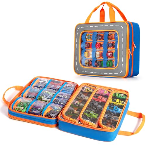 Marscamd Storage Case Compatible with Hot Wheels Toy Trucks Monster Trucks | Hold 66 Pcs, Toy Car Storage Case with Front Display Window, Blue