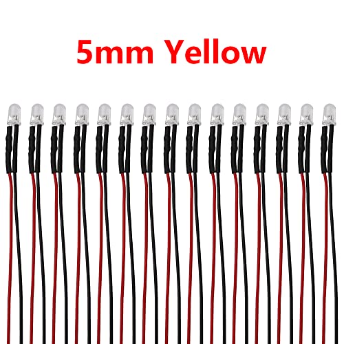 15PCS HIRCQOO RC Car 3MM & 5MM Pre Wired Led Light Emitting Diodes 12V Mini Single Led Bulbs Compatible with Traxxas TRX-4 TRX-6 Axial SCX10 90046 1/10 RC Crawler Car Truck DIY Parts (5mm,Yellow) - size: 5mm,Yellow