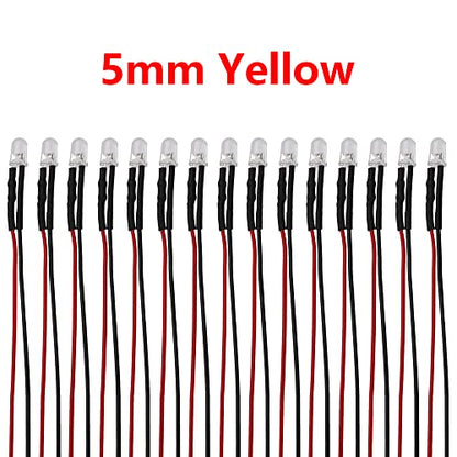 15PCS HIRCQOO RC Car 3MM & 5MM Pre Wired Led Light Emitting Diodes 12V Mini Single Led Bulbs Compatible with Traxxas TRX-4 TRX-6 Axial SCX10 90046 1/10 RC Crawler Car Truck DIY Parts (5mm,Yellow) - size: 5mm,Yellow