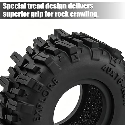 0.7" RC Crawler Cling on Tires, 40x16mm Aggressive Block Tread Soft Rubber Tires with Foam Inserts for Axial SCX30 Upgrades RC Rock Crawler Car Ford Bronco K10 Ascent-32, 4PCS(Style B)
