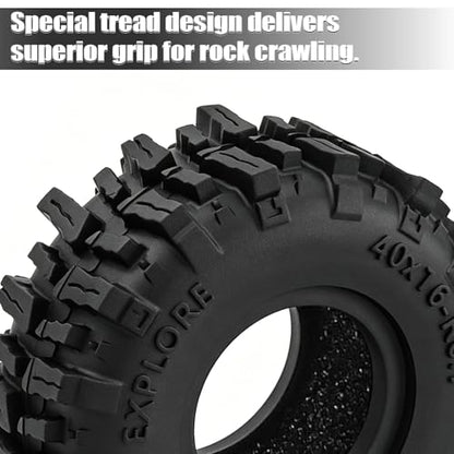 0.7" RC Crawler Cling on Tires, 40x16mm Aggressive Block Tread Soft Rubber Tires with Foam Inserts for Axial SCX30 Upgrades RC Rock Crawler Car Ford Bronco K10 Ascent-32, 4PCS(Style B)