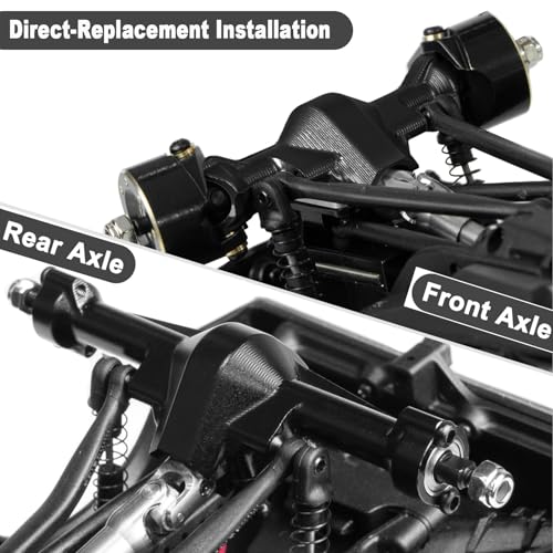 Aluminum Front & Rear Axle Set Upgrades Part with Diff Covers, Steering Link,Gear,Brass Rear Hub Weight for 1/30 Axial SCX30 RC Crawler Upgrades (Black)