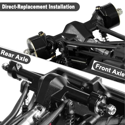 Aluminum Front & Rear Axle Set Upgrades Part with Diff Covers, Steering Link,Gear,Brass Rear Hub Weight for 1/30 Axial SCX30 RC Crawler Upgrades (Black)