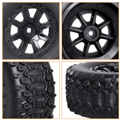 Pre-Glued 1/10 RC Short Course Truck Wheels and Tires Combo 12mm Hex - Compatible with Traxxas Slash 4X4 BL-2S, Losi Tenacity, Redcat Blackout(Set of 4)