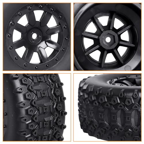 Pre-Glued 1/10 RC Short Course Truck Wheels and Tires Combo 12mm Hex - Compatible with Traxxas Slash 4X4 BL-2S, Losi Tenacity, Redcat Blackout(Set of 4)