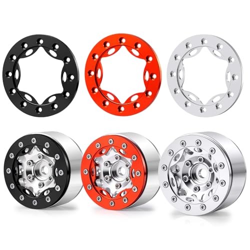 4PCS/1Set Aluminum 1.55" RC Beadlock Ring for AXIAL UTB18 D90 TF2 CC01 AX90069 MST JIMNY 1/10 RC Crawler Truck Car Wheels (Silver) - color: Silver
