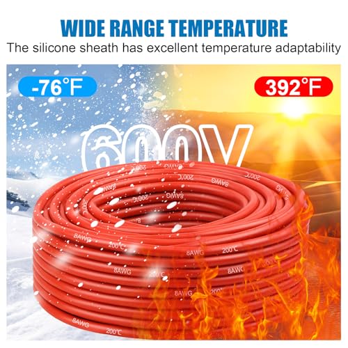 8 Gauge Silicone Wire (2 PCS) 5 FT Red + 5 FT Black Tinned Copper Core, Flexible 8 AWG High Temp Wire for Battery, Automotive, Solar, RC Car, Drones etc. - size: 8 AWG 5FT