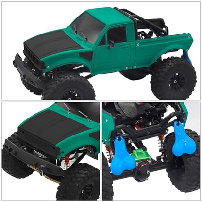 RC Pickup Body Shell with Bed Rack and Light kit & 2PCS Hanging Ball Nuts for 1/24 RC Crawler Axial SCX24 C10 Bronco Wrangler Base Camp 4Runner (Black & Green)
